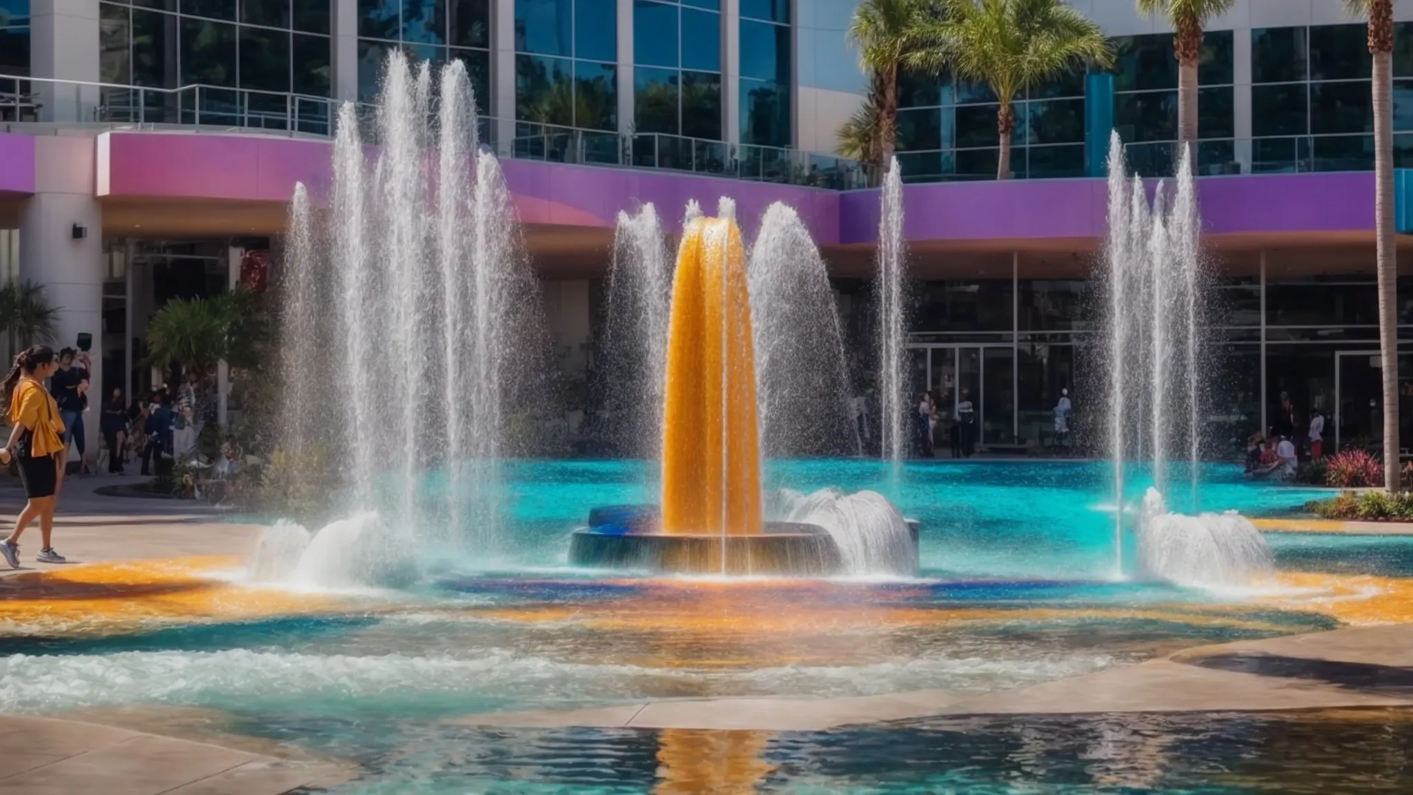 vibrant colored water fountains dancing in the sunlight in jacksonville.