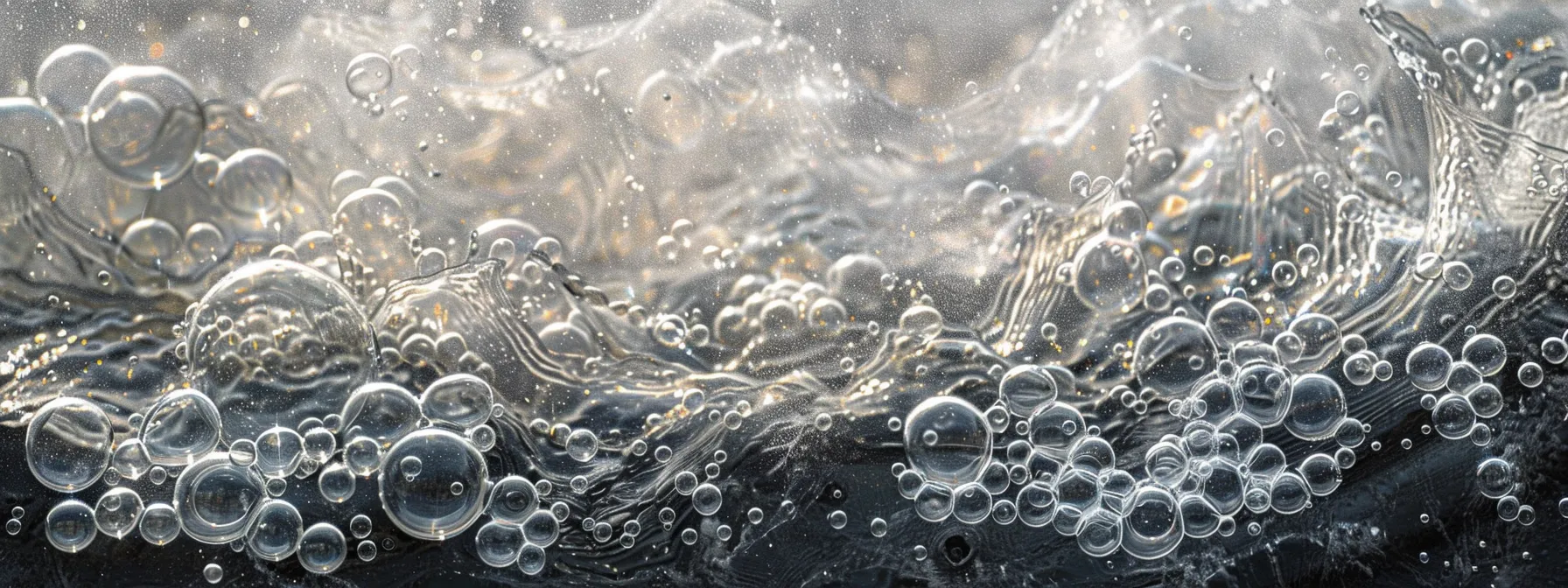 a mesmerizing bubble fountain wall glistening in the sunlight.