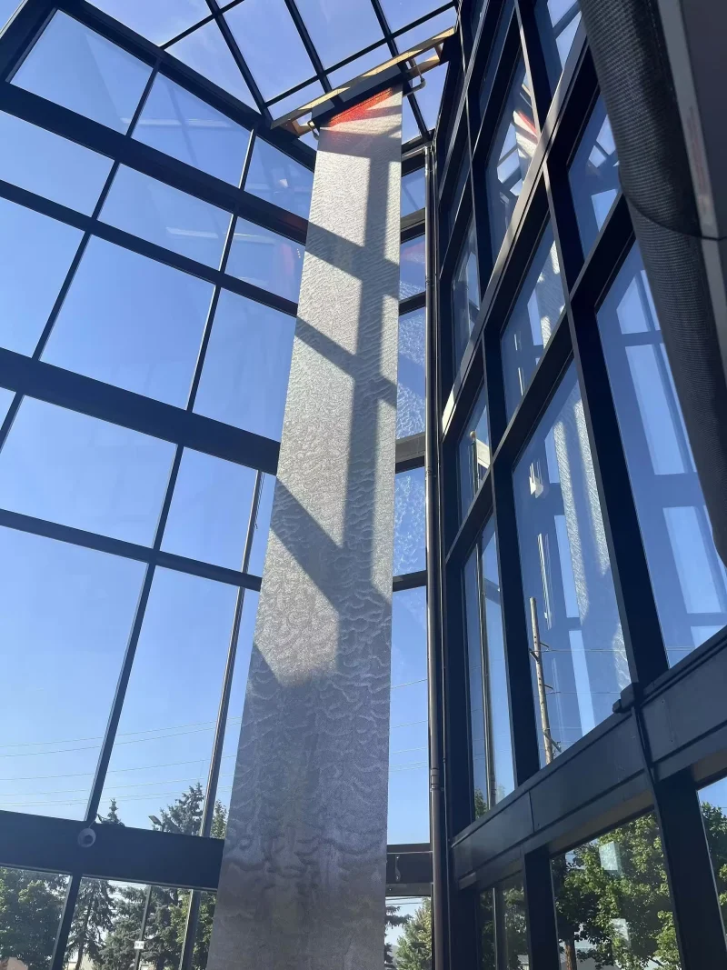 50′ high Frameless Stainless Steel Mesh Water Wall at Corporate Lobby in Detroit, Michigan 3 (1)