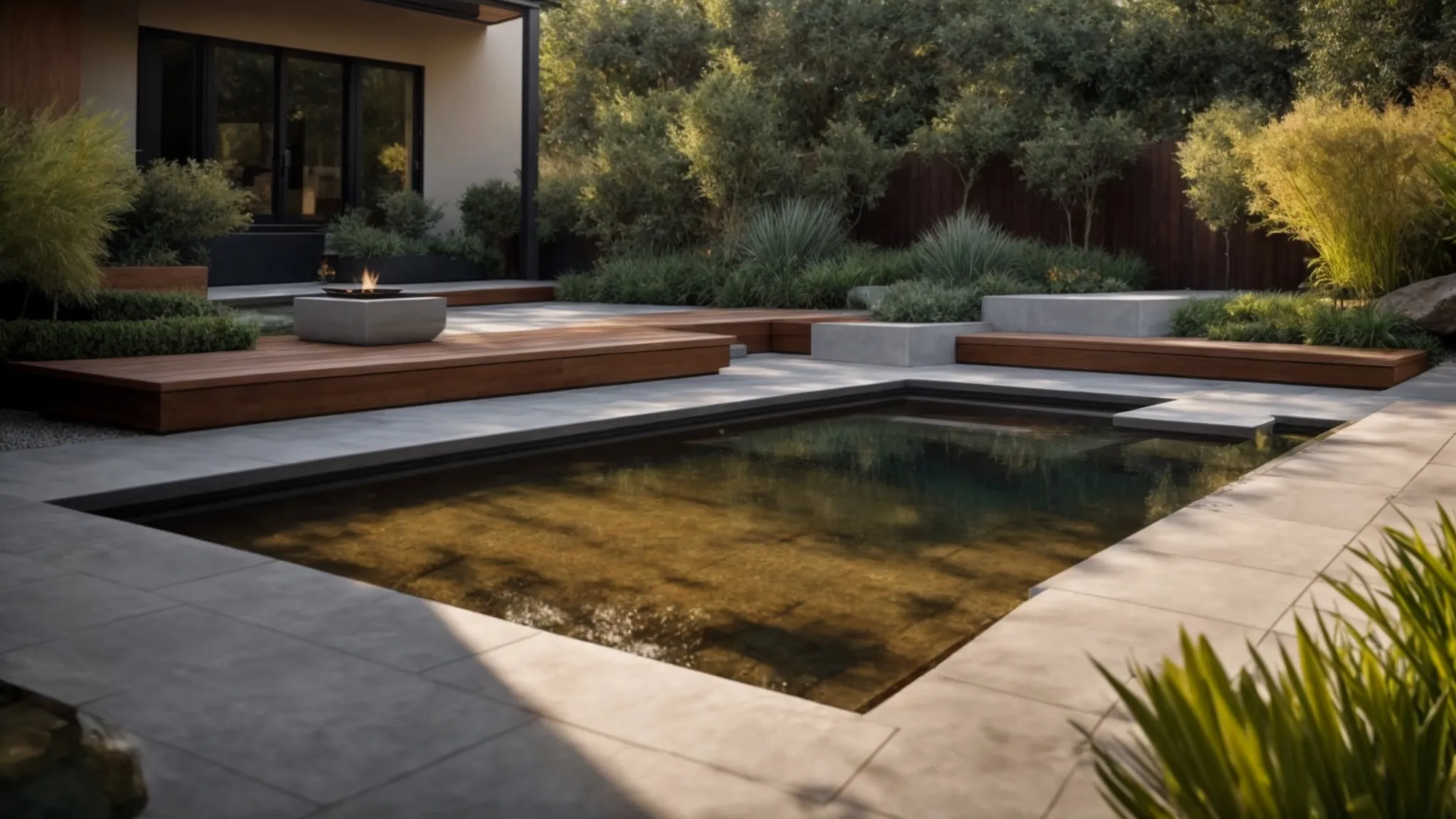 a serene garden landscape with a large, custom rock water feature being carefully installed by a focused installer.