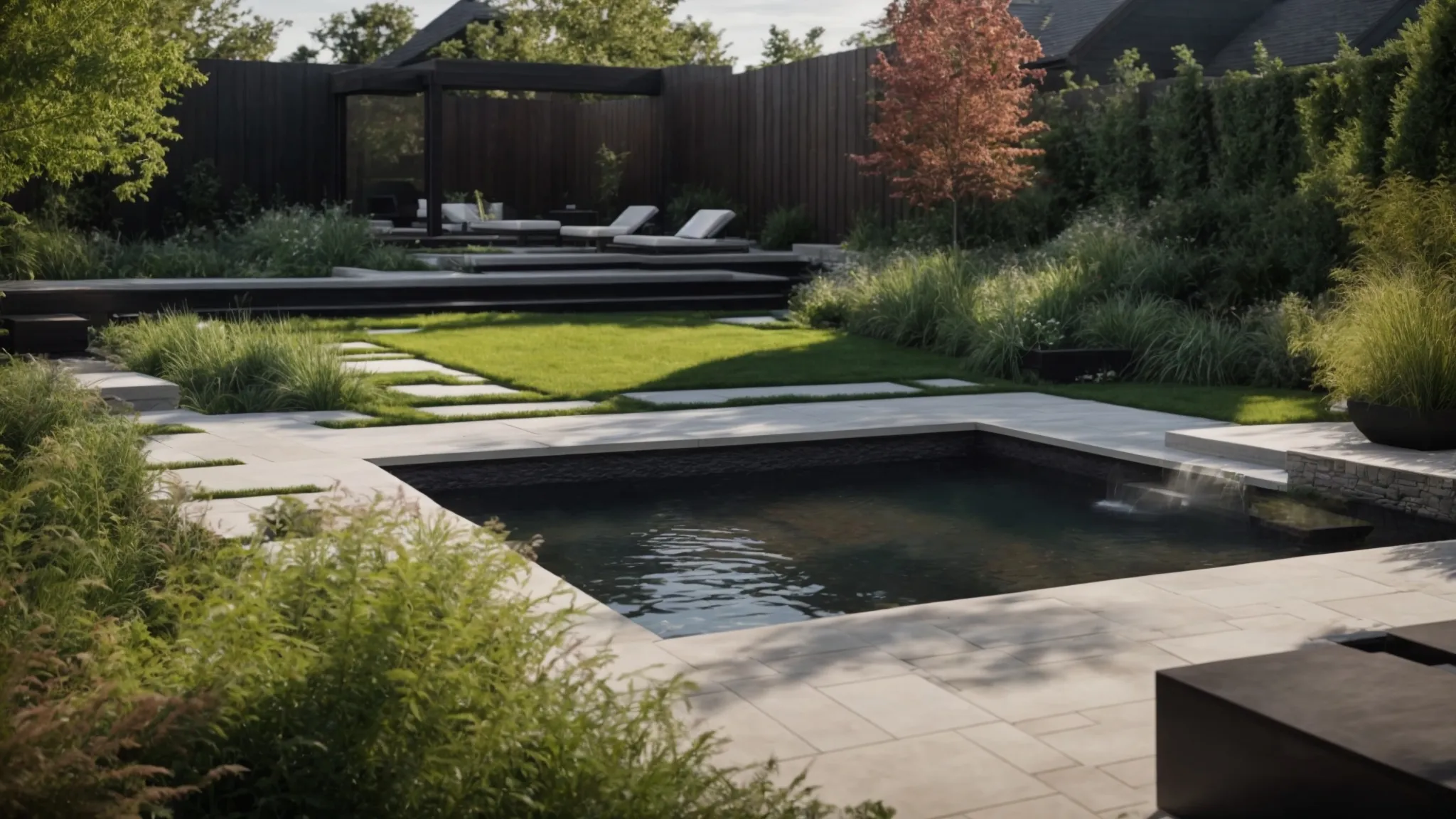 a serene backyard oasis taking shape with a custom water feature surrounded by carefully laid stone foundation and lush greenery in toronto.