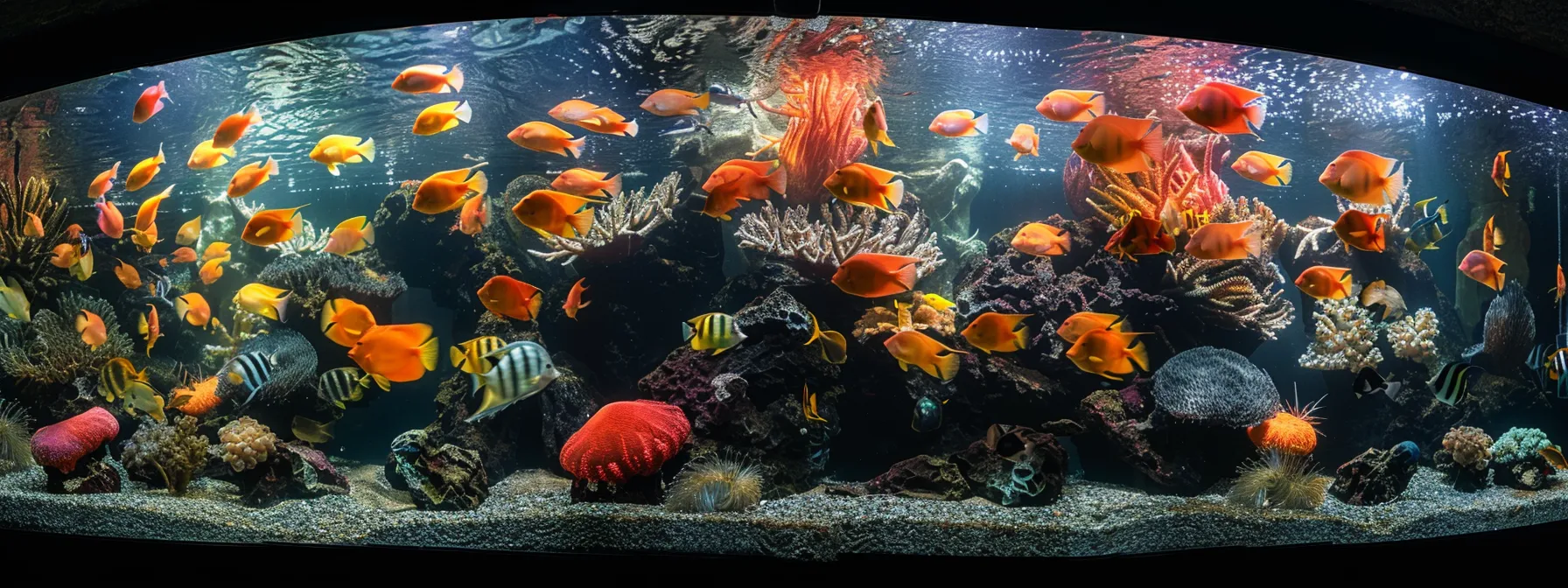 A MESMERIZING OCTAGON AQUARIUM TANK FILLED WITH VIBRANT EXOTIC FISH SWIMMING GRACEFULLY.