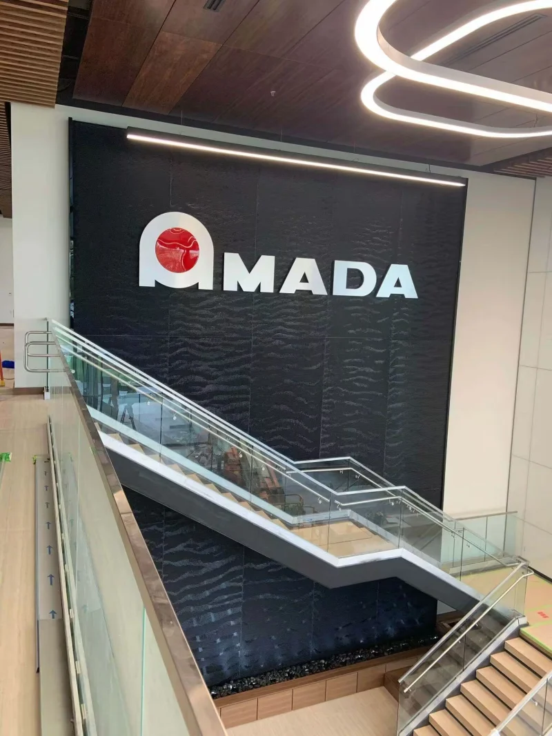 Black Scored Acrylic Water Wall at Amada Offices in High Point, NC 4