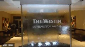 Custom Glass Water Walls at Westin Hotel at San Francicso Airport-Water Walls with Etched Logo