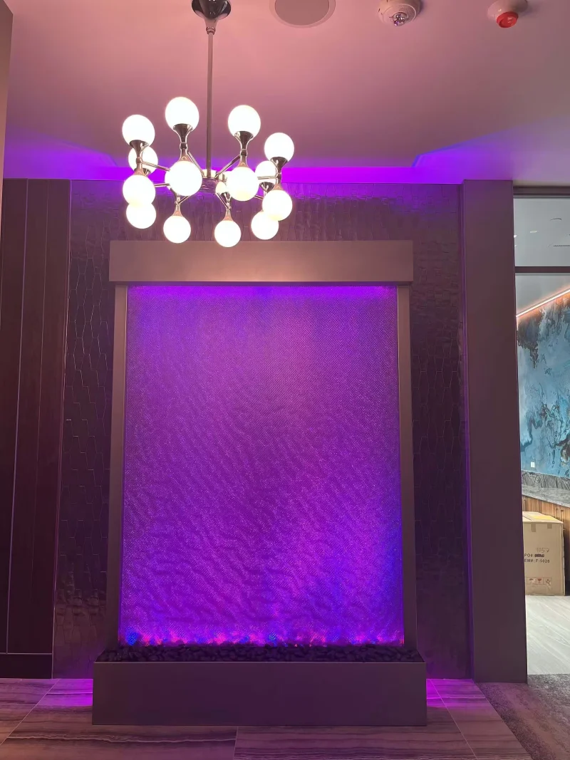 Mesh Waterwall With Powedercoated Painted Frame for SPa At Silver Cloud hotel in Tacoma, Washington