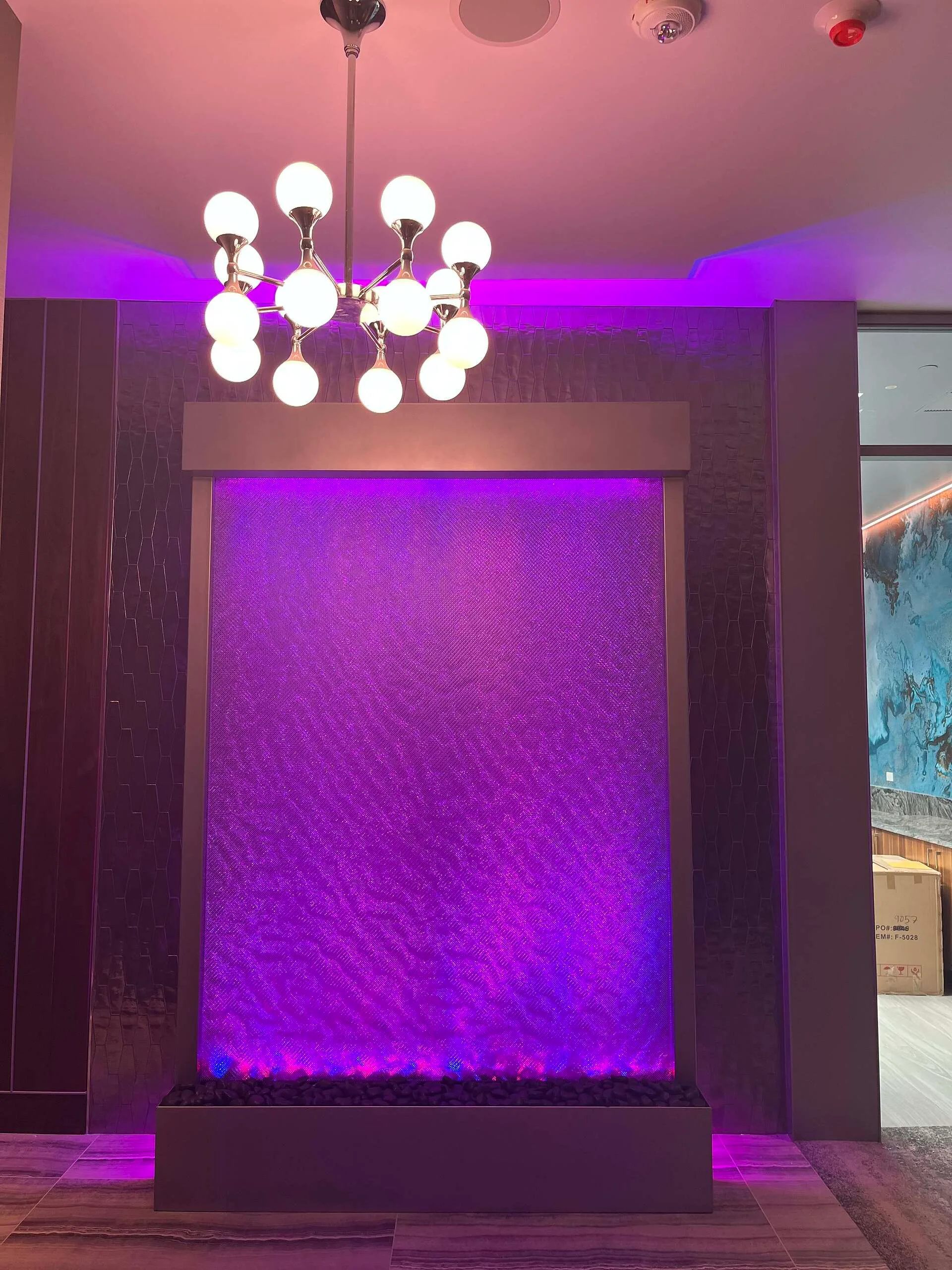 Mesh Waterwall With Powedercoated Painted Frame for SPa At Silver Cloud hotel in Tacoma, Washington