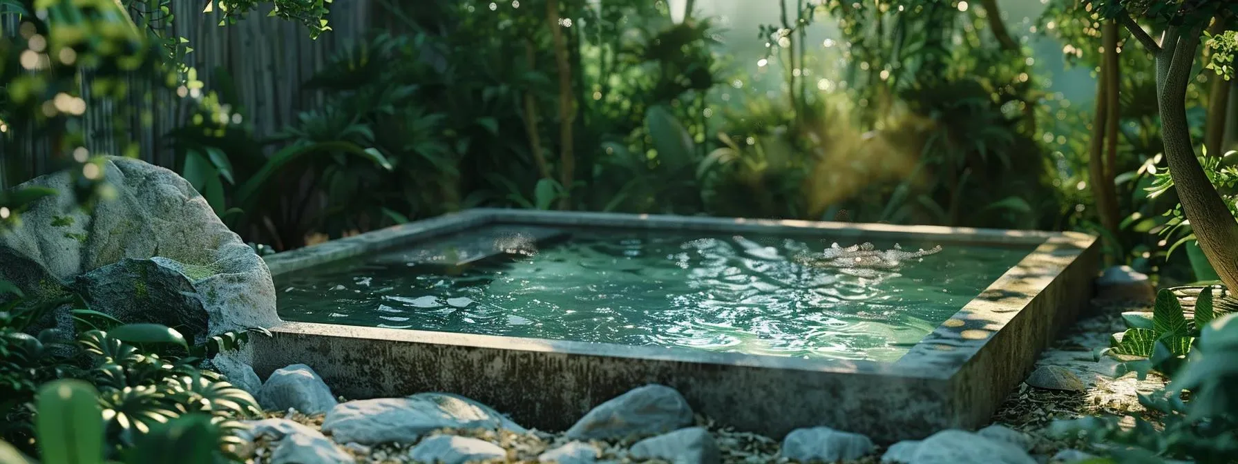 a compact infinity pool nestled in a cozy backyard oasis, showcasing cost-effective design solutions and diy features.