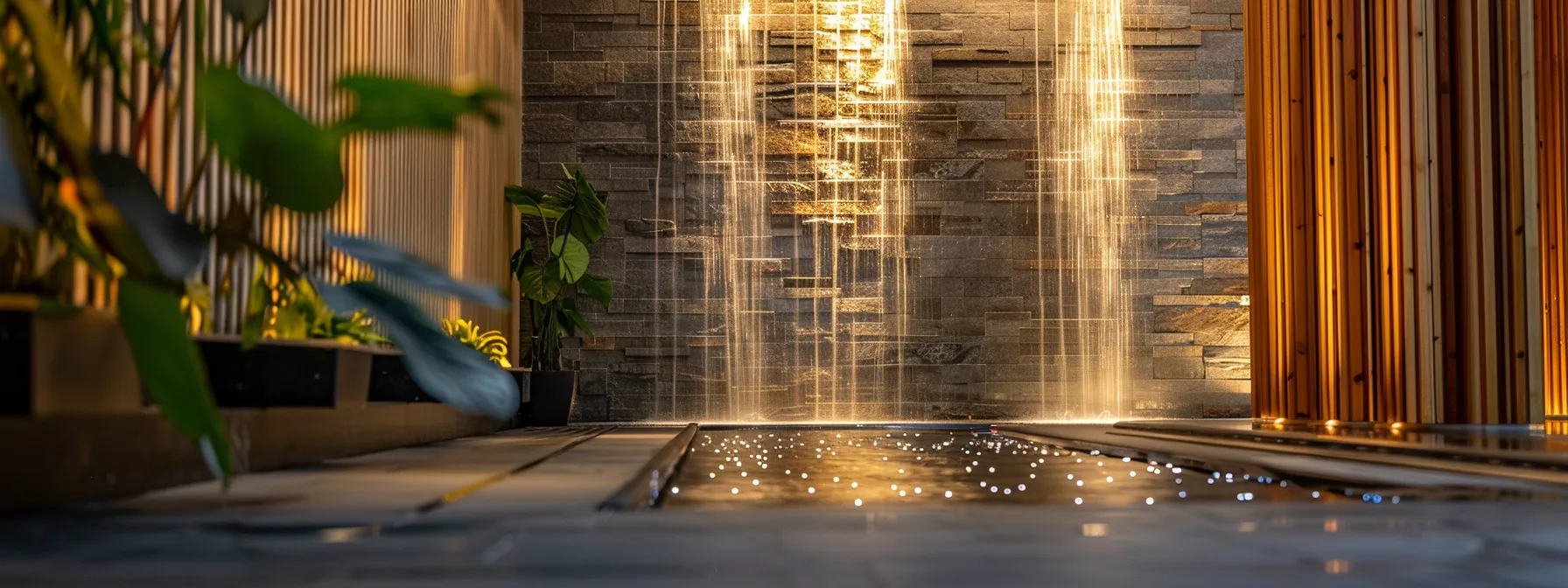 a captivating indoor wall water feature with shimmering led lights, calming nature sounds, and soothing aromatherapy scents creating a tranquil sanctuary.