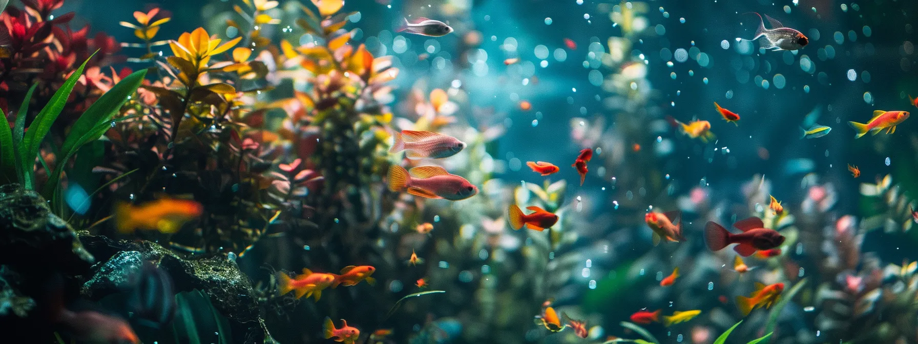 a mesmerizing coffee table aquarium, filled with colorful fish swimming gracefully amidst vibrant underwater plants.