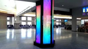 Video Bubble Wall Column at McAllen-Miller International Airport-Custom Enclosed Water Feature