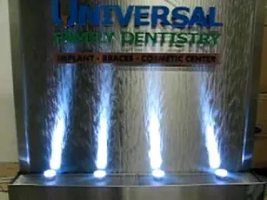 Video Midwest Tropical Water Feature – Dentist Office, stainless steel with logo water wall.avi