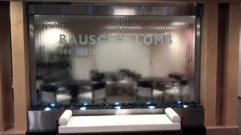 Video Water Wall Glass Lobby Waterfall Bausch and Lomb Rochester NY